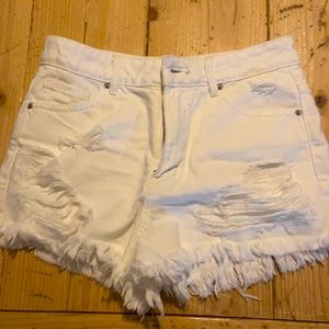 White High Rise Distressed Shorts